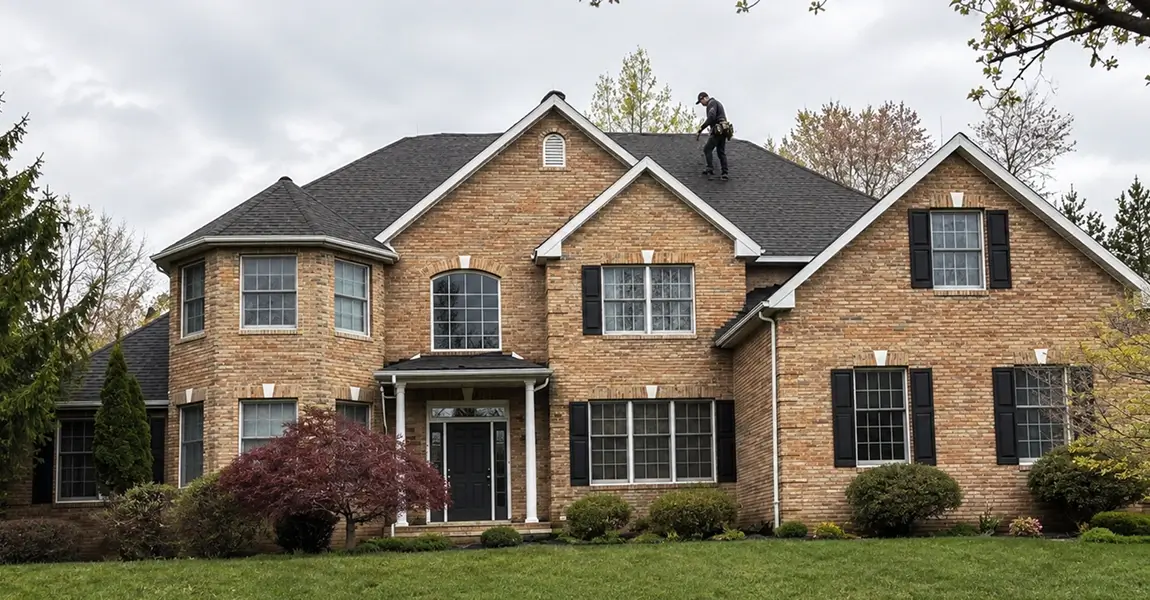 Home Spennato Family Roofing Roofing contractor inspecting an older home during roof repair in Willow Grove